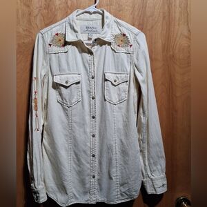 Ryan Michael Womens Embroidered Western Shirt Size M Desert Scene Pearl Snap